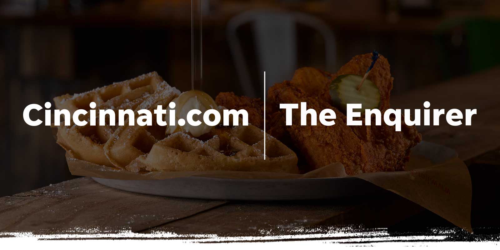 Cincinnati.com logo on Chicken & Waffles background